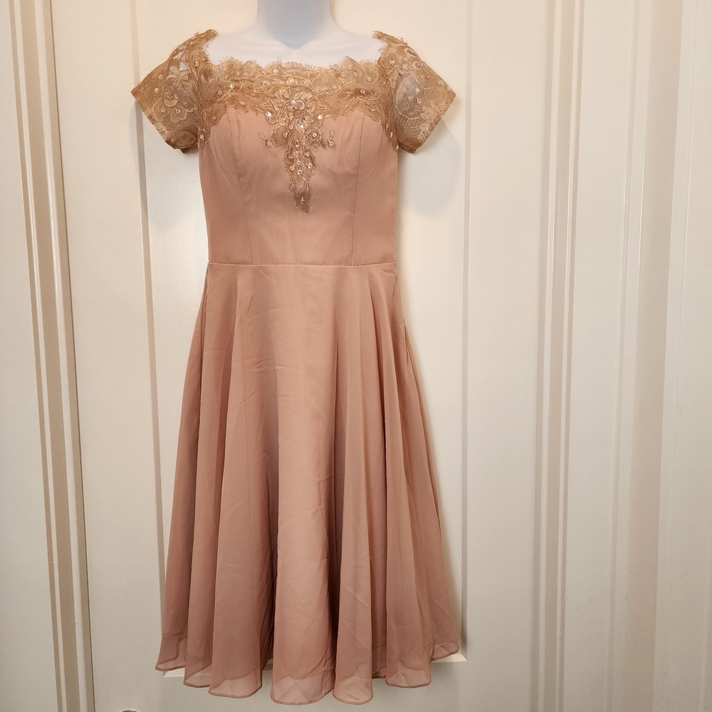 JJ's House Dusty Rose Lace Chiffon A-Line Dress 4 Romantic Coquette Bridesmaid‎